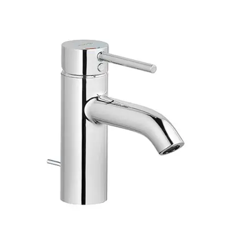 Chromfarbener Waschtischarmatur von Kludi mit einem seitlichen Hebel zum Einstellen der Wassertemperatur und einem geschwungenen Auslauf.